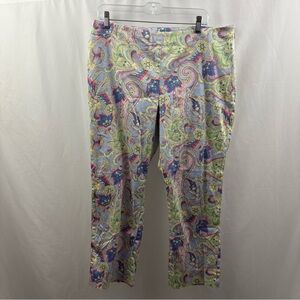 Lauren Ralph Lauren Capri Pants 16 Paisley Stretch Turquoise Green Blue Red